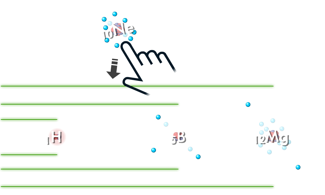 Atoms game - player places a neon atom in the correct place in a series of atoms in order of increasing atomic radii.