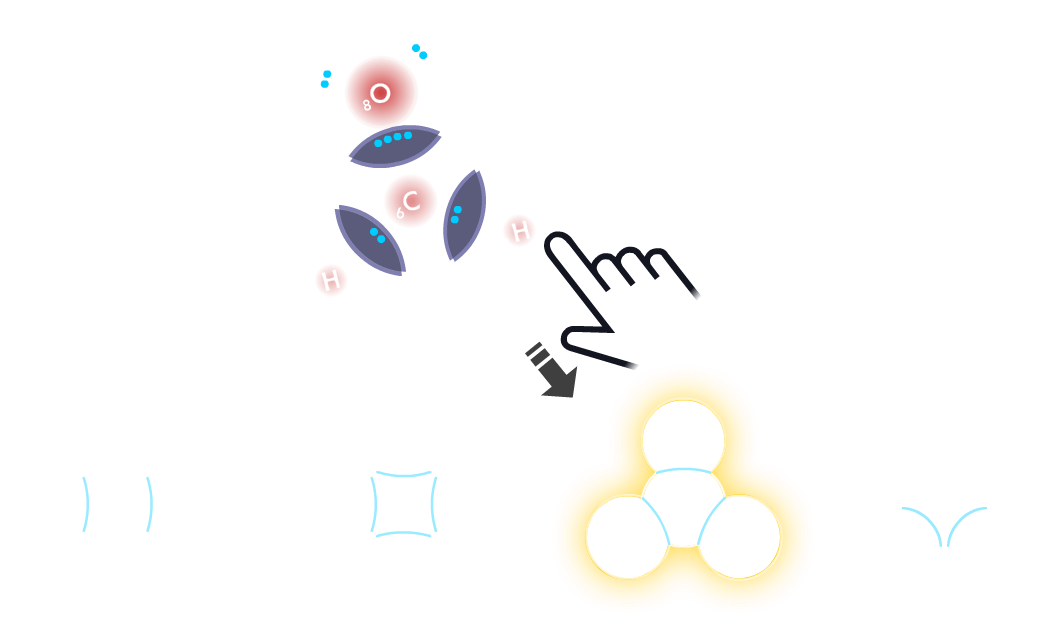 Covalent Bonding game - player builds CH2O to match a trigonal planar shape target.