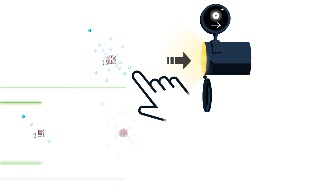 Player builds a Li and a K atom in the Atoms game and decides which one to send to the Ions game to try to ionize with limited energy.